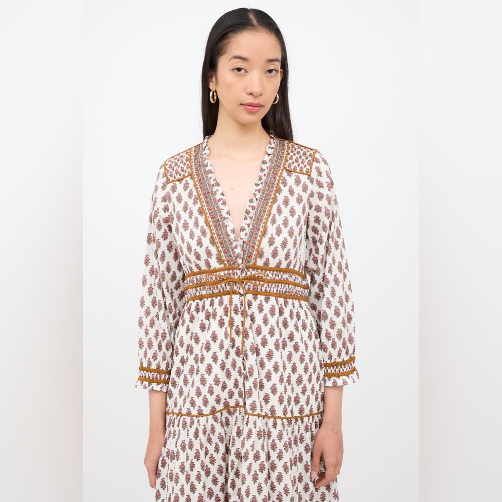 Veronica Beard Alessandra Tiered Floral White Cotton Midi Dress Size 10 - Picture 2 of 9